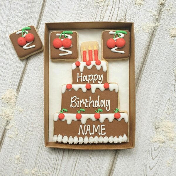 The Cookie Collaboration Personalised Chocolate & Cherry Birthday Cake Cookie LETTERBOX Gift/Hand-iced biscuit gift
