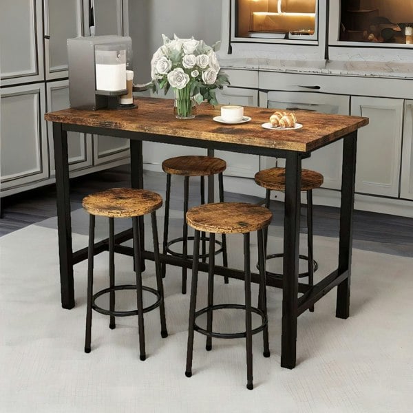 Rafaelo Mobilia Industrial Dining Table And 4 Stools Rustic Brown