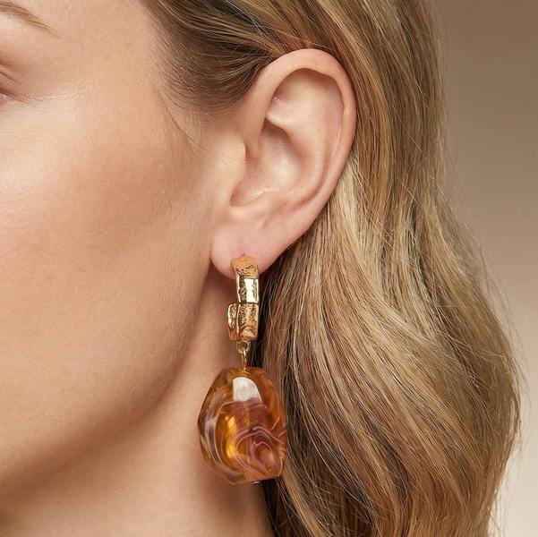 Pia Embers Alive Amber Resin Gold-Tone Hoop Earrings