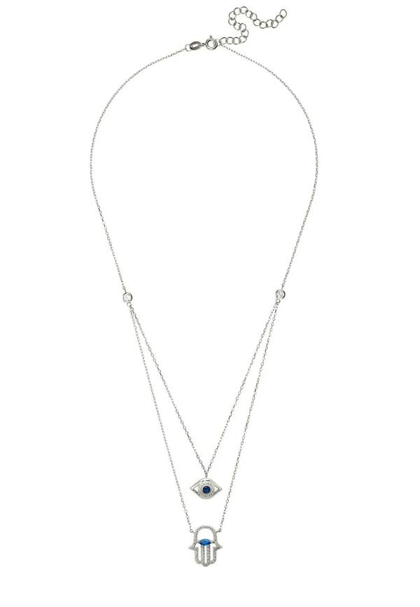 Hamsa Hand And Evil Eye Layered Necklace Silver - LATELITA Necklaces