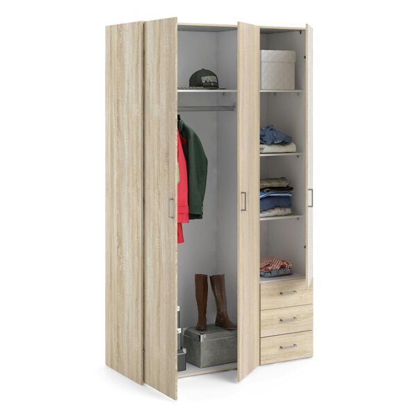 Wyld Haus Berlin Natural Oak Wardrobe 3 Doors 3 Drawers 2 Shelves