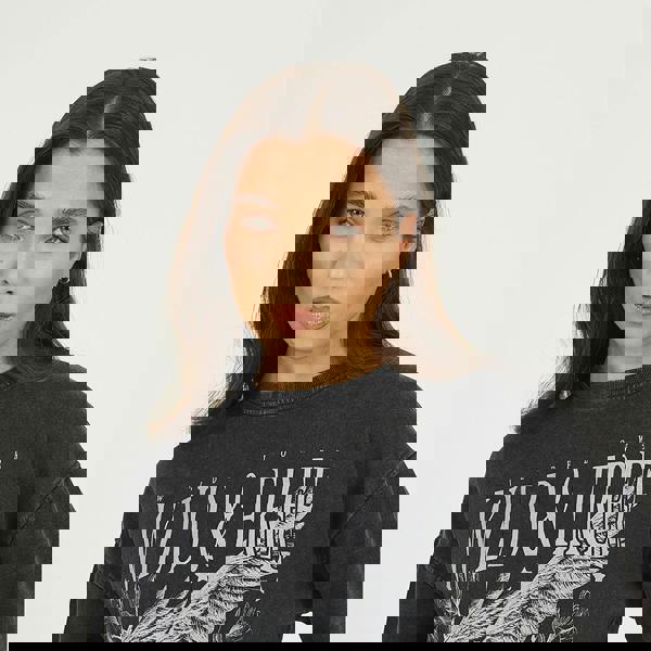 Brave Soul Black Acid Wash Graphic Print Sweatshirt - Black Image 4