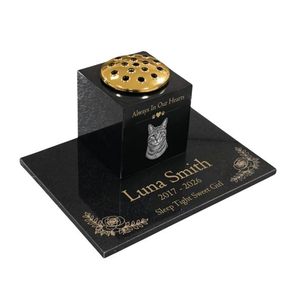 Memorials Direct Cat Memorial Granite Photo Vase & Tablet