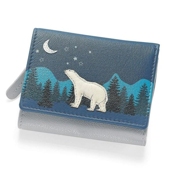 Pia Polar Bear Leather Purse, Navy Appliqué Wallet with Card Slots