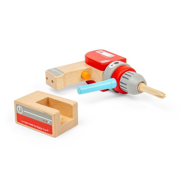 Bigjigs Toys Wooden Drill - Toy Drill With Magnetic Drill Bits