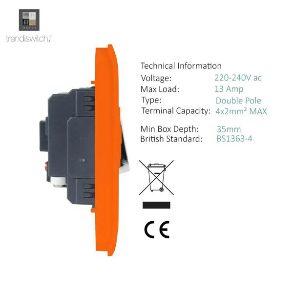 Trendi Switch 13 Amp Fused Spur with Flex Outlet in Sunset Orange