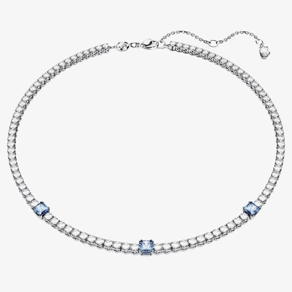 Swarovski Matrix Blue Mixed Cut Rhodium Plated Tennis Necklace 5666167 (M)
