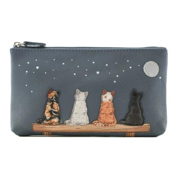 Mala Leather Midnight Cats Genuine Leather Zipped Glasses Case