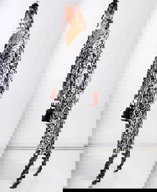 Silver Front Tie Midi Dress Animal Print