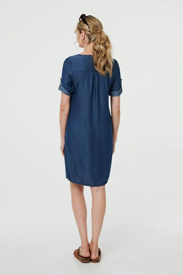 Blue | Denim Relaxed Button-Front Short Dress

