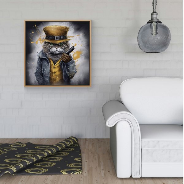 Warren Reed Splash Art Gangster Cat Framed Canvas