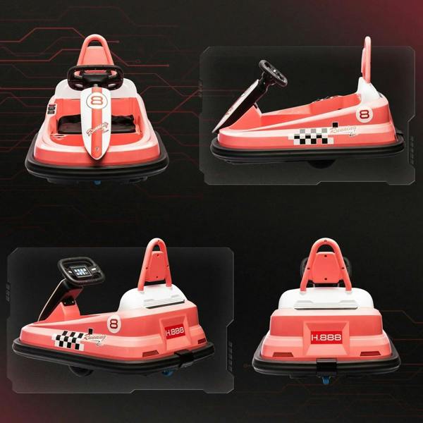 Pink electric bumper car multi-view set showing front, side, and rear angles