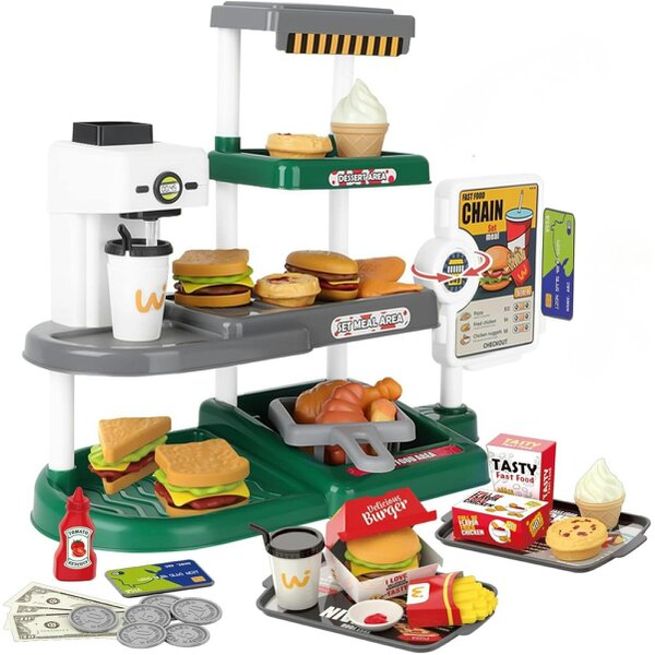 deAO Toys Fast Food Toy Playset for Kids – Interactive Pretend Play Shopping Set with Accessories