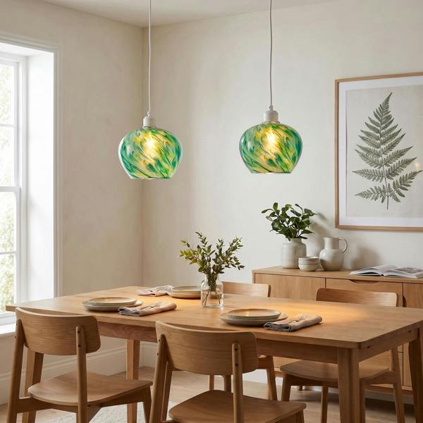 Modern Green Toned Glass Pendant Shade with Brushed Leaves Design Image 6