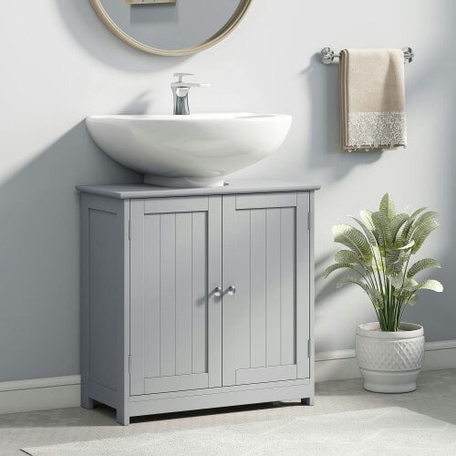 Wyld Haus Seseha Grey Under Sink Vanity Cupboard With Double Doors And Adjustable Shelving For Fauxdestal Or OFauxn Basin