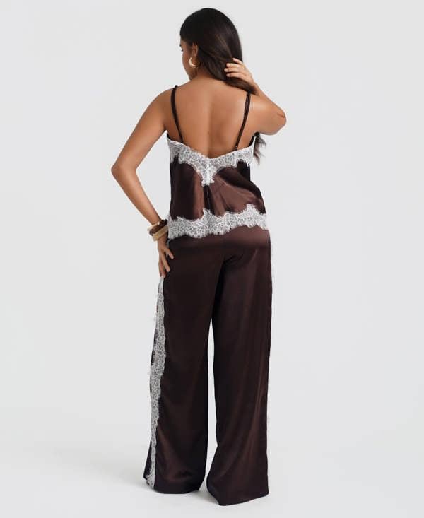 Needs No Label Brown Satin Lace Mix Trousers