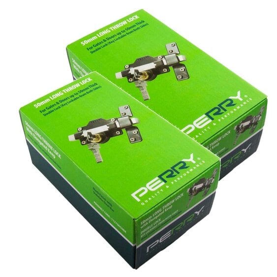 Twin Pack Perry 1127A050BK 50mm No 1127 Double Locking Long Throw Lock with Elongated Keep and Stainless Steel Bar