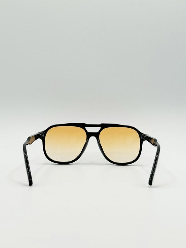 SVNX Oversized Navigator Sunglasses in Black with Orange Lenses