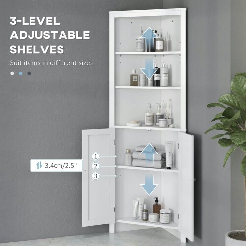 Wyld Haus Dotre Corner Bathroom Storage Cabinet With Cupboard And 3 Tier Shelves White