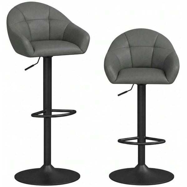 Bar Stools Adjustable Heights Breakfast Bar Stools Backrest Armrests Set of 2 with Rubber Ring Metal Base, Grey