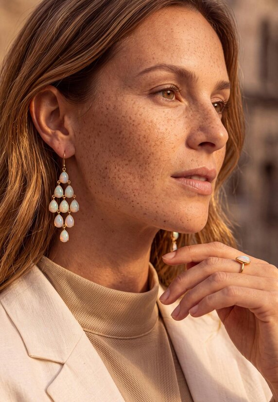 Latelita Erviola Gemstone Cascade Earrings Silver Opal