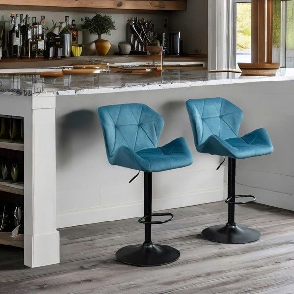 Rafaelo Mobilia Set Of 2 Adjustable Height Retro Blue Bar Stools