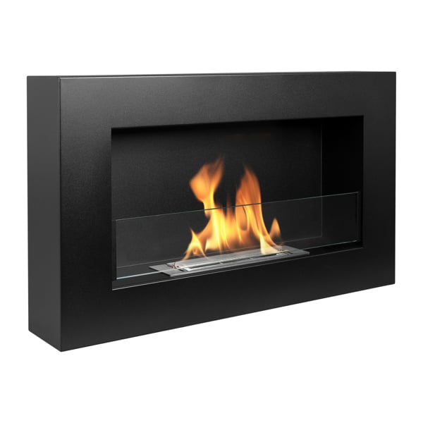 BIOFireplacesGMT Bioethanol Fireplace Wall Mounted 650x400 Black Matt with Glass Ventless