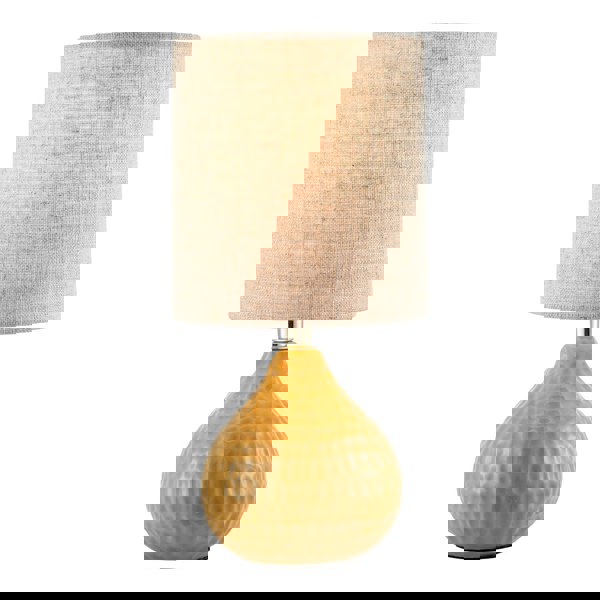 Mustard Ceramic Gloss Table Lamp with Natural Oatmeal Linen Shade Image 4