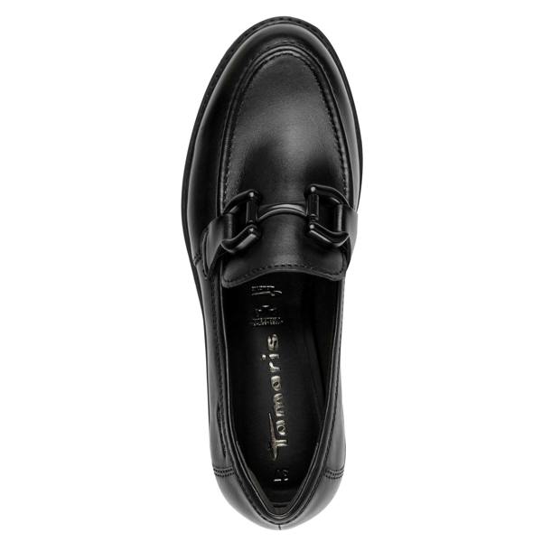 Tamaris Womens Black Leather Loafers Slip-On Platform Shoes