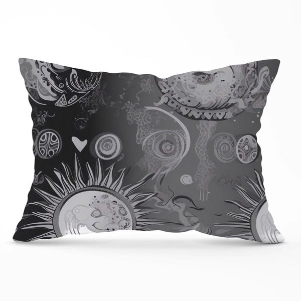 Warren Reed Black Grey Abstract Sun and Moon Cushions