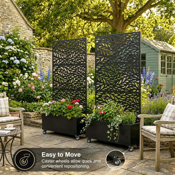 Nicoman Metal Indoor/Outdoor Privacy Screen with Plant Pot - Leaf