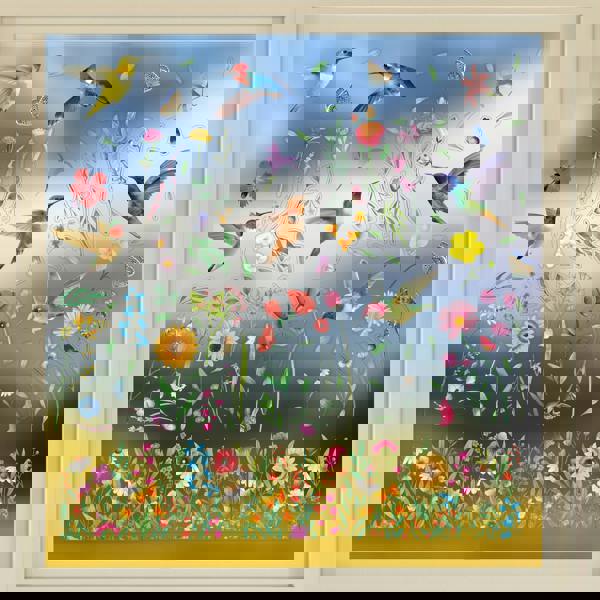 WALPLUS C2WSW024 - Huge Hummingbirds with Watercolour Wildflower Meadow Window Clings - WSW3003 + WSW6011