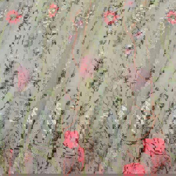 Embroidered fabric with floral patterns on a beige background