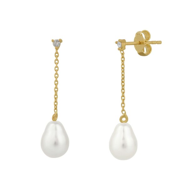 Spero London Diamond Drop Real Pearl Fine Earrings 14ct Solid Gold