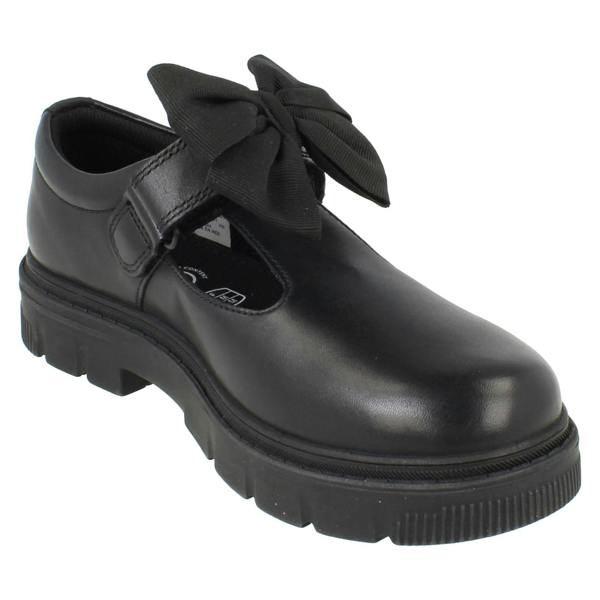 Clarks Girls Clarks Leather T-Bar School Shoes with Detachable Bow Lorcam Hope K
