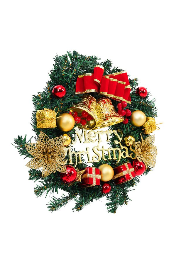 Living and Home D30cm Christmas Artificial Wreath with Xmas Baubles Bells Bow Knots