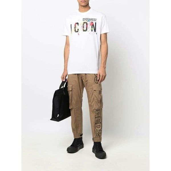 Dsquared Paint-Splattered ICON Cool-Fit T-Shirt   in  White