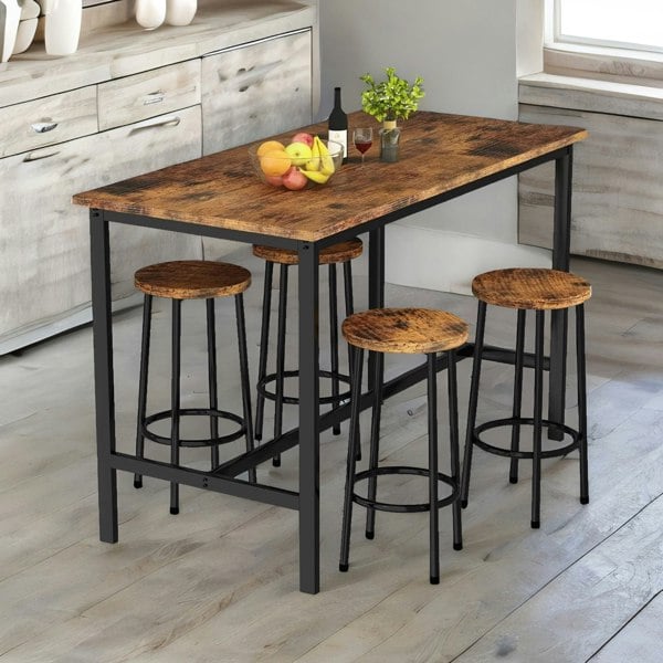 Rafaelo Mobilia Industrial Dining Table And 4 Stools Rustic Brown