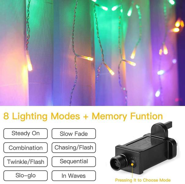 Multi Colour LED Icicle Christmas Lights with 8 Modes, Timer and Memory Function image 3
