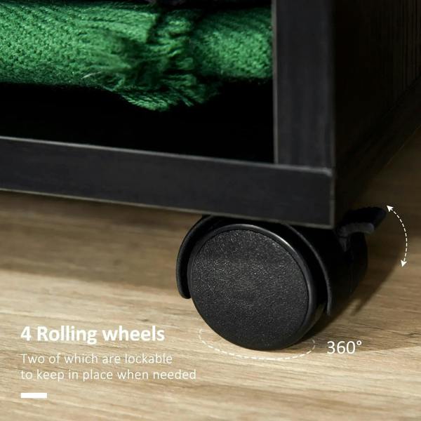 Black rolling wheels with lock on mobile wardrobe base