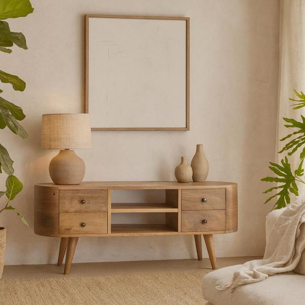 Wyld Haus Padua Round Natural Mango Wood Entertainment TV Unit 4 Drawers