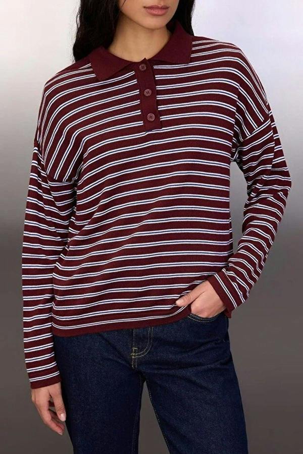 WOVCOR Loose Fit Striped Knit Sweater