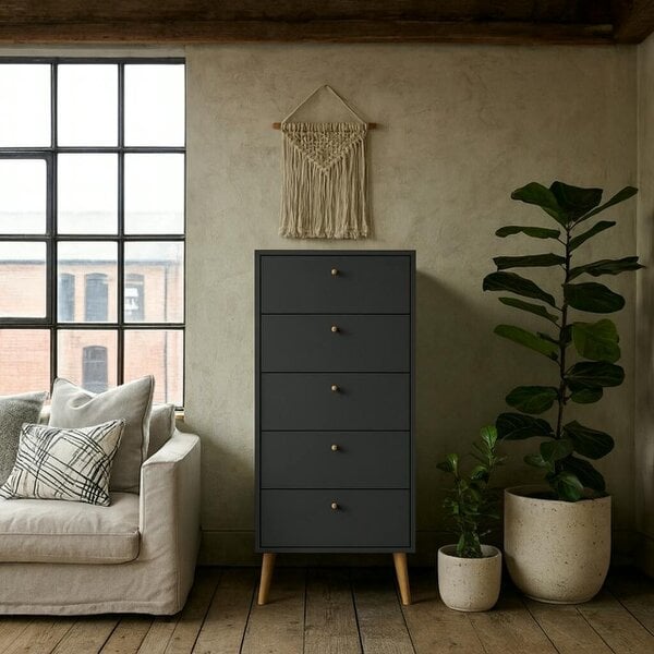 Wyld Haus Quietbloom Dark Grey Wooden Storage Chest 5 Drawers