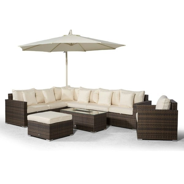 Giardino Havana 7 Seat Rattan Sofa Armchair Set w/ Ice Bucket Table and Ottoman