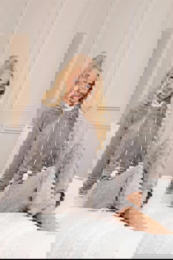 Camille Womens Grey Supersoft Fleece Hooded Pyjama Set