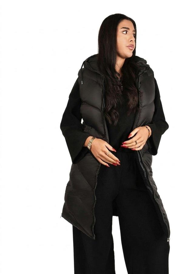 Naloria Longline Hooded Puffer Gilet - Black_wb