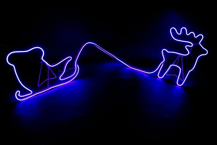 90 Blue LED Reindeer with Sleigh Neon Effect Rope Light Silhouette, Double-Sided Christmas Decoration image 5