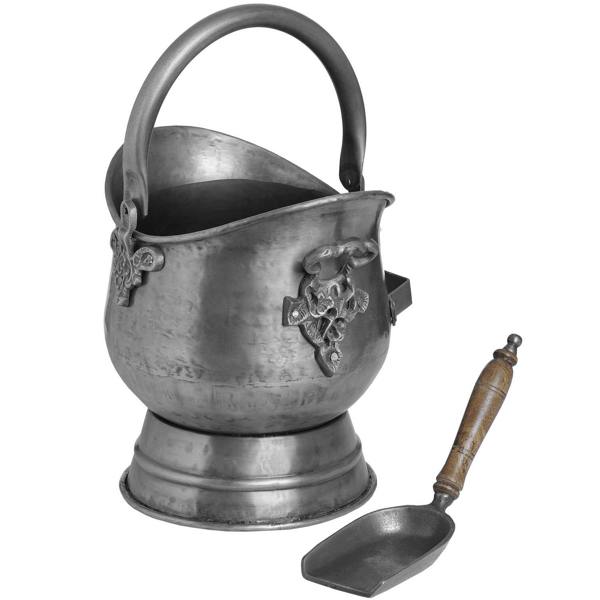 Hill Interiors Antique Steel Coal Bucket With Shovel - Silver