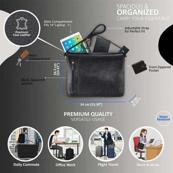 Infinity Leather Genuine Leather Laptop Satchel Messenger Shoulder Bag - Astor