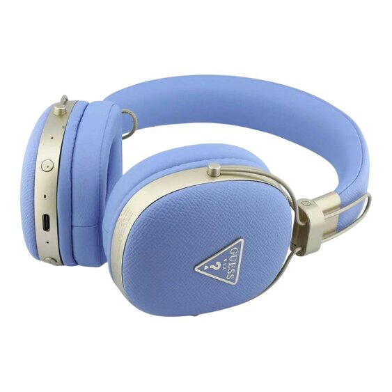 Guess PU Grained Triangle Gold Metal Logo On Ear ENC Wireless Headphones Blue - GUBHP72PGTCSB